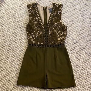 Love X Design Olive Green Lace Overlay Romper size small